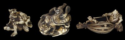 Lot 456 - ~A GROUP OF THREE JAPANESE IVORY NETSUKE