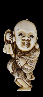 Lot 462 - ~A JAPANESE IVORY NETSUKE OF FUKUSUKE