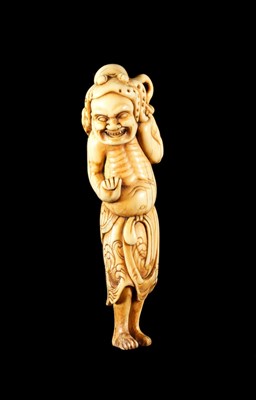 Lot 464 - ~A JAPANESE IVORY NETSUKE OF RYUJIN'S ASSISTANT