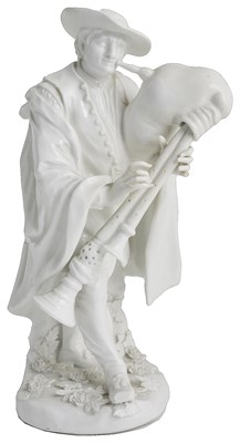 Lot 469 - A MEISSEN WHITE FIGURE 'PIEDMONTESE BAGPIPER'