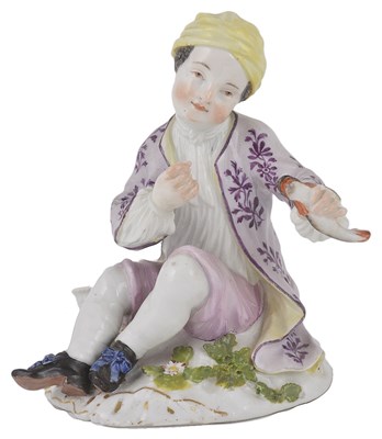 Lot 482 - A MEISSEN FIGURE OF A BOY WITH FISH