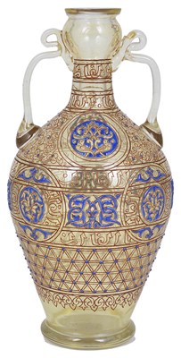 Lot 491 - A FRENCH ENAMELLED GLASS MAMLUK STYLE FLASK