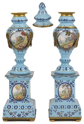 Lot 500 - A PAIR OF GEORGE III ENAMEL CASSOLETTES