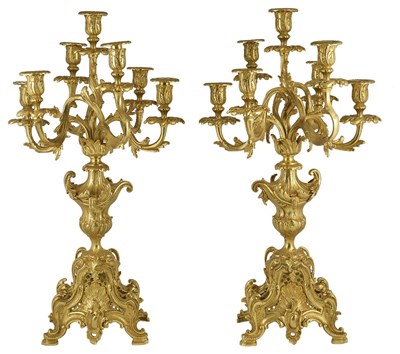 Lot 503 - A PAIR OF LARGE GILT-BRONZE SEVEN-LIGHT CANDELABRA