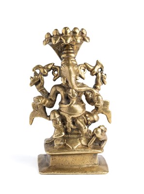 Lot 136 - A BRONZE FIGURE OF GANESHA, WESTERN DECCAN, INDIA, 18TH/19TH CENTURY