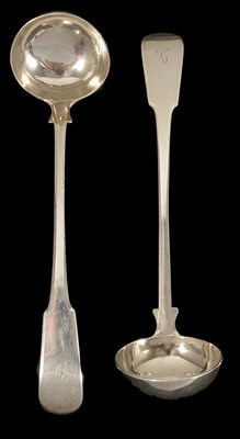 Lot 530 - A PAIR OF SCOTTISH PROVINCIAL GEORGIAN SILVER TODDY LADLES