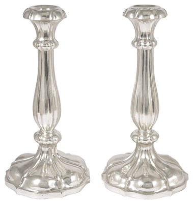 Lot 553 - A PAIR OF AUSTRIAN SILVER CANDLESTICKS