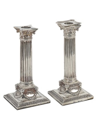 Lot 605 - A PAIR OF VICTORIAN SILVER CANDLESTICKS