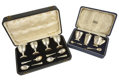 Lot 610 - ~A SILVER THREE-PIECE CONDIMENT SET