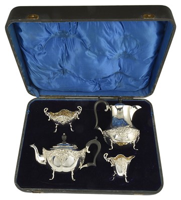 Lot 616 - A VICTORIAN SILVER FOUR-PIECE TEA SET