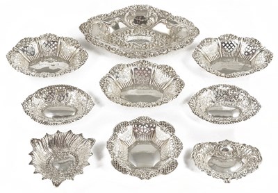 Lot 626 - A SUITE OF NINE VICTORIAN SILVER BON-BON DISHES