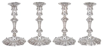 Lot 653 - A SET OF FOUR GEORGE IV SILVER CANDLESTICKS