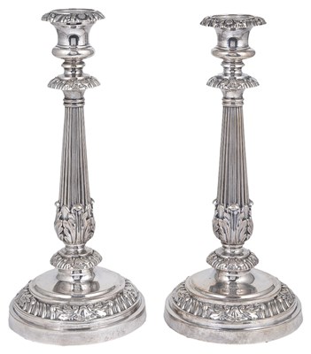 Lot 657 - A PAIR OF GEORGE IV SILVER LARGE CANDLESTICKS