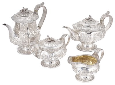 Lot 662 - ~A GEORGE IV SILVER FOUR-PIECE TEA AND COFFEE SET