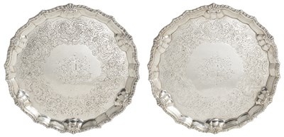 Lot 688 - A PAIR OF GEORGE II SILVER SALVERS