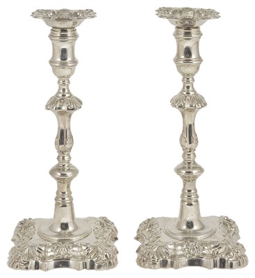 Lot 691 - A PAIR OF GEORGE II SILVER CANDLESTICKS