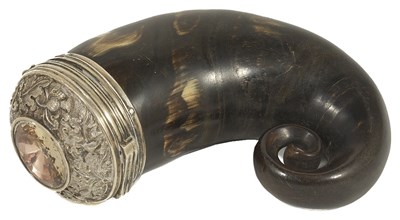 Lot 694 - A SCOTTISH SILVER-MOUNTED HORN SNUFF MULL