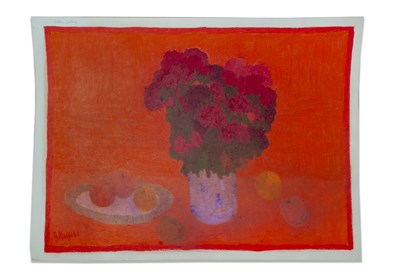 Lot 59 - BERNARD MYERS (1925-2007) STILL LIFE WITH RED...