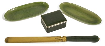 Lot 746 - A GROUP OF NEPHRITE DESK ITEMS