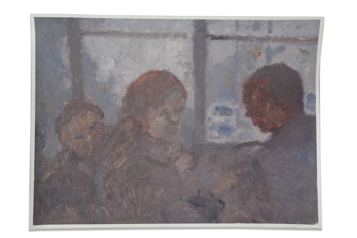 Lot 66 - BERNARD MYERS (1925-2007) CATCHING THE BUS oil...