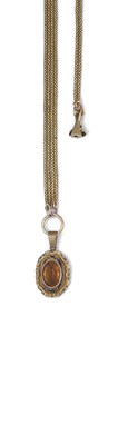 Lot 754 - CITRINE AND ENAMEL PENDANT AND MUFF CHAIN