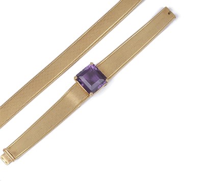 Lot 760 - EIGHTEEN CARAT GOLD AND AMETHYST CHOKER/BRACELET