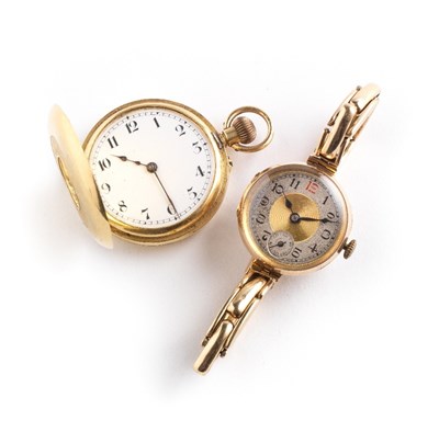 Lot 768 - ~A LADY'S GOLD HALF-HUNTER POCKET WATCH