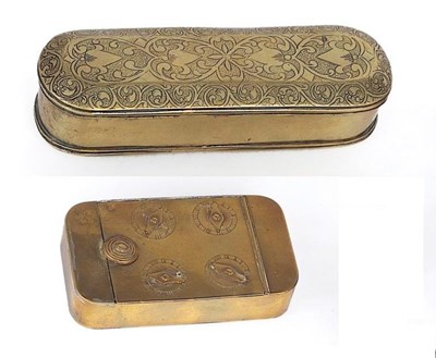 Lot 5 - A BRASS COMBINATION LOCK TOBACCO BOX