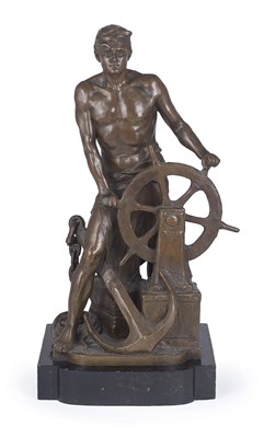 Lot 34 - A LARGE GERMAN BRONZE FIGURE OF A HELMSMAN