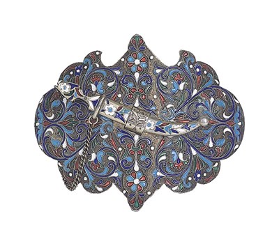 Lot 37 - A RUSSIAN CLOISONNE ENAMEL SILVER BELT BUCKLE