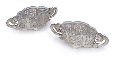 Lot 44 - A PAIR OF CHINESE SILVER SALT CELLARS