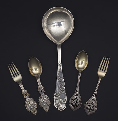 Lot 53 - TWO SETS OF DANISH PARCEL-GILT-SILVER CHRISTMAS SPOONS & FORKS