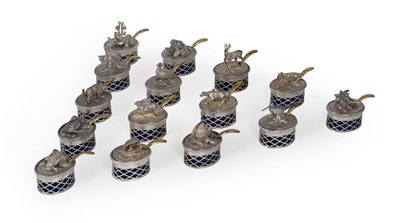 Lot 68 - A SET OF FIFTEEN ITALIAN COMBINED PLACE CARD HOLDER SALT CELLARS