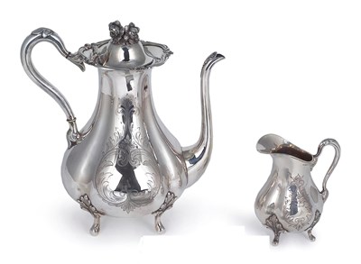 Lot 71 - A SWEDISH SILVER COFFEE POT AND MILK JUG