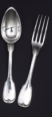 Lot 87 - TWELVE FRENCH SILVER TABLE FORKS AND EIGHT TABLESPOONS