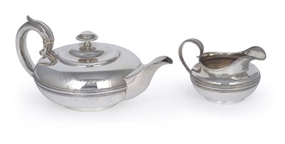 Lot 137 - A GEORGE IV SILVER TEAPOT AND MILK JUG