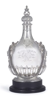 Lot 158 - A LARGE EDWARDIAN SILVER PRESENTATION PILGRIM FLASK