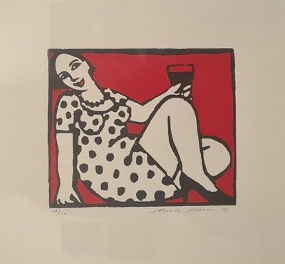 Lot 119 - ANITA KLEIN (b.1960) DRINKING RED WINE signed,...