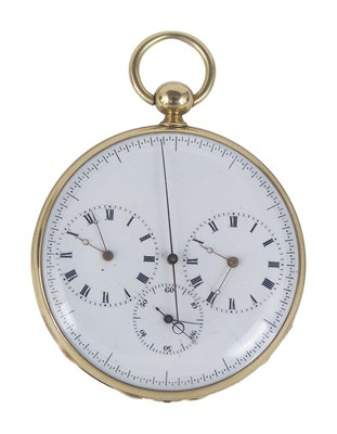 Lot 193 - A RARE SWISS GOLD 'IMPROVED OBSERVATION PIECE NO. 6077' TWO TIME ZONE POCKET WATCH