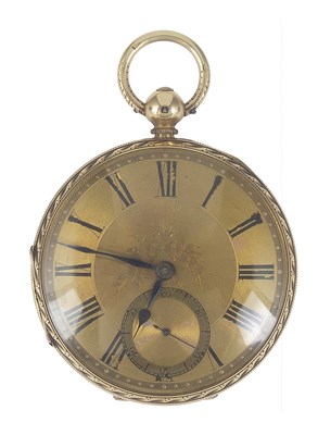 Lot 194 - A GOLD OPEN FACED KEY WOUND POCKET WATCH