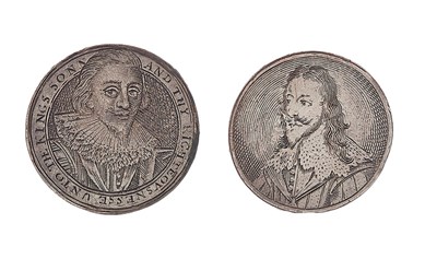 Lot 217 - A PAIR OF CHARLES I SILVER COUNTERS LATER MOUNTED AS BUTTONS