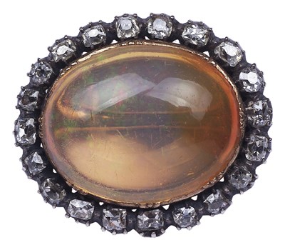 Lot 225 - AN OPAL AND DIAMOND BROOCH