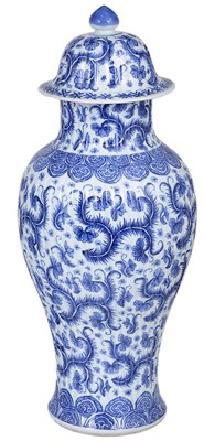 Lot 45 - A CHINESE BLUE AND WHITE PORCELAIN LARGE VASE AND COVER, KANGXI