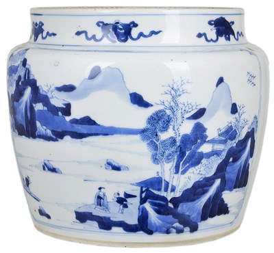 Lot 48 - A CHINESE BLUE AND WHITE PORCELAIN JAR, KANGXI