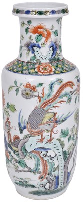 Lot 56 - A CHINESE FAMILLE-VERTE SMALL ROULEAU VASE