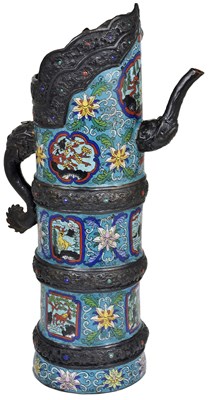 Lot 59 - A CHINESE CLOISONNE ENAMEL LARGE BEER JUG