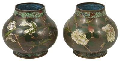 Lot 61 - A PAIR OF JAPANESE CLOISONNE VASES