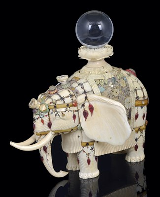 Lot 70 - ~A JAPANESE IVORY 'SHIBAYAMA' WORK FIGURE OF AN ELEPHANT