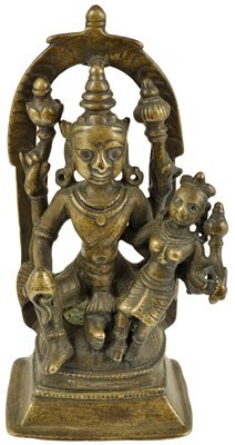 Lot 110 - A BRONZE SHRINE DEPICTING LAKSHMI-NARAYANA