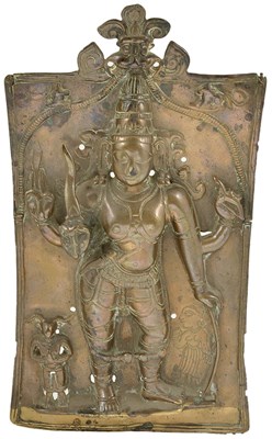 Lot 143 - A BRONZE VIRABHADRA PLAQUE